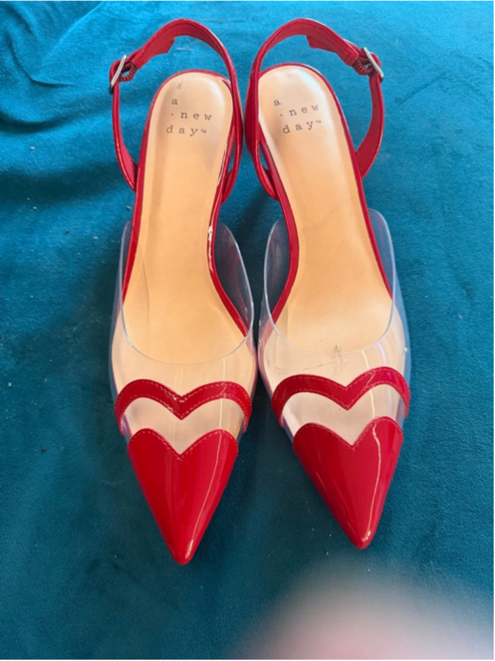 Women's A New Day Red Clear Heart Pointed Toe Slingback Heels Size 8 - Picture 6 of 6